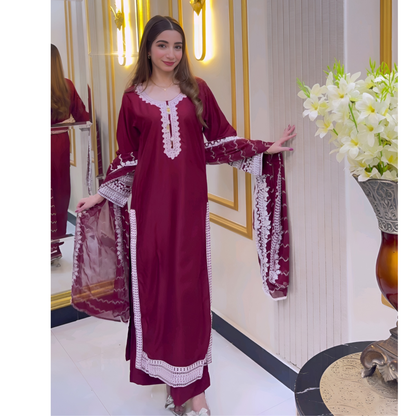 UA-47 Embroidered Linen with Chiffon Duppata Pc Dress | Ready to wear | UMNAA