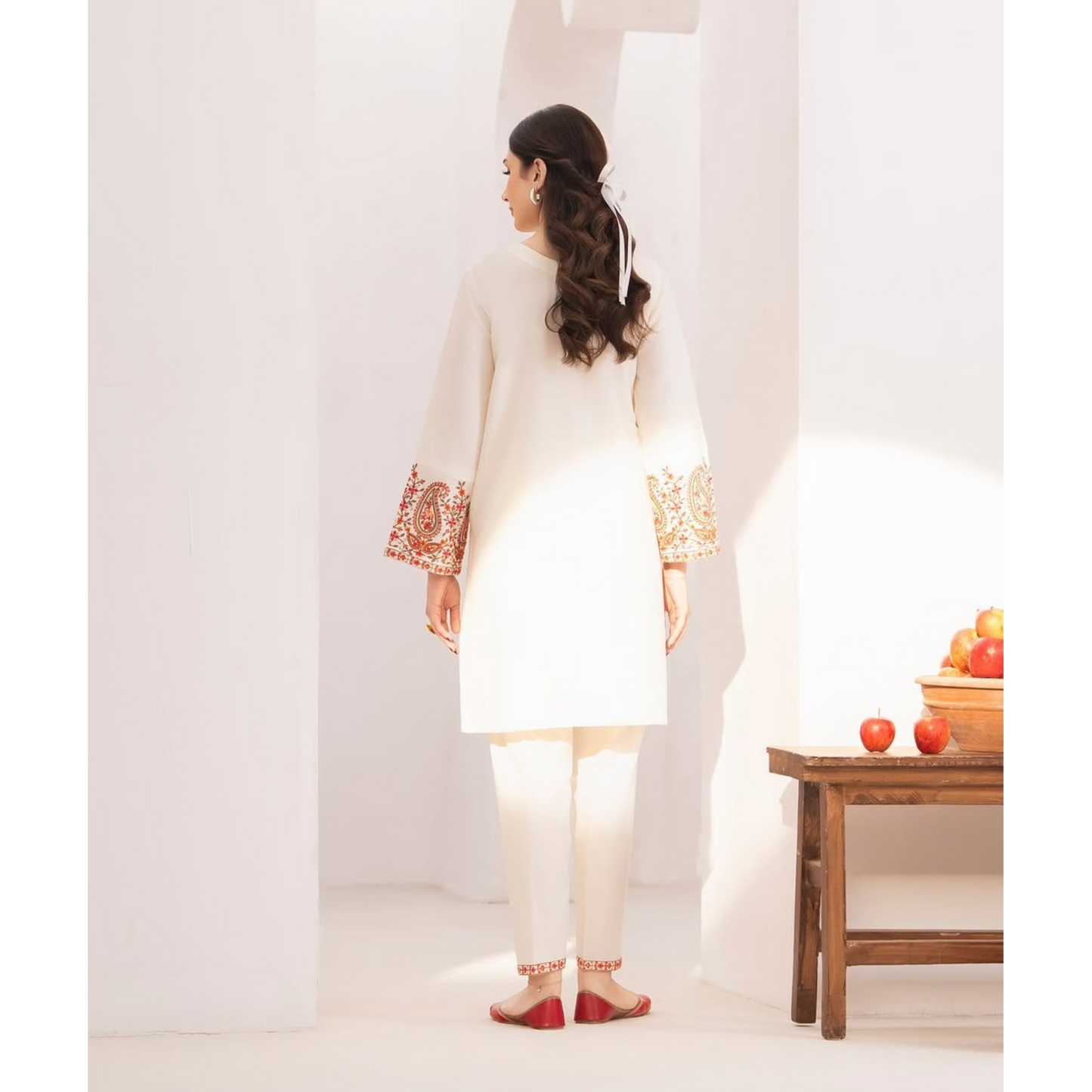 UA-49 Embroidered Cambric  Cotton with Pockets 2 Pc Co Ord Set Dress | Ready to wear | UMNAA