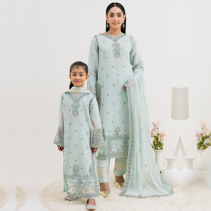 UMRZ-41 3 Pc Luxury mother daughter Embroidered Chiffon Collection-Rangz