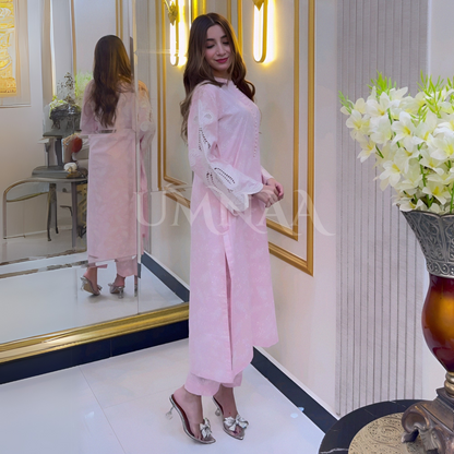 UA-56 (Light Pink) 2 Pc Embroidered Cambric Cotton Pakistani Dress | Ready to Wear | UMNAA