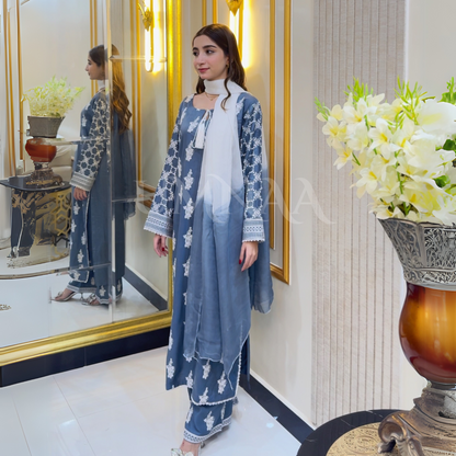 UA-57 3 Pc Luxury mother daughter Embroidered Linen Collection- Umnaa