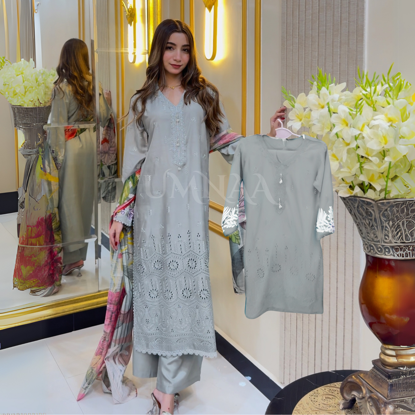 3 Pc Luxury mother daughter Embroidered Linen Collection-UMNAA