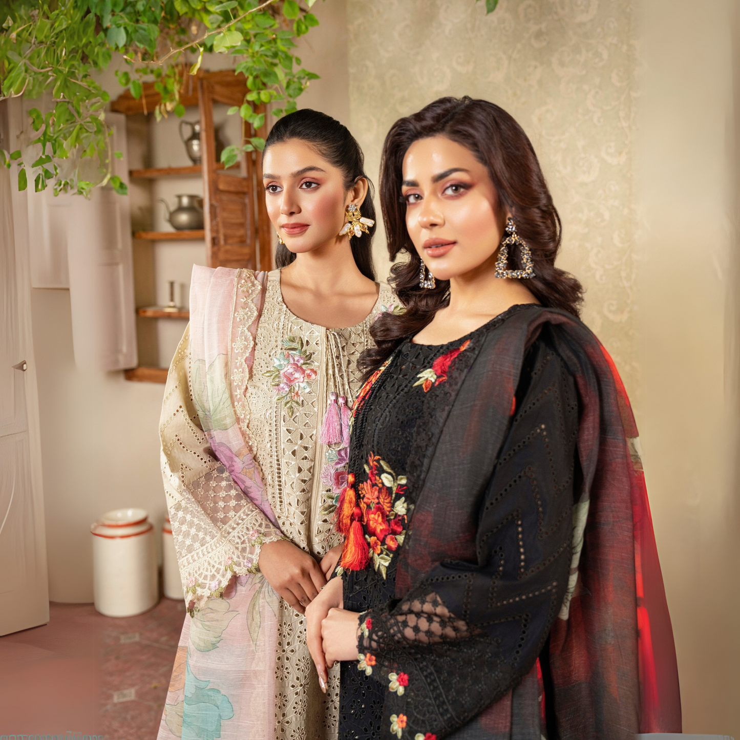 UKC-26 Embroidered Chikenkari Cambric Cotton Ready to Wear 3 Pc - Karma Collection
