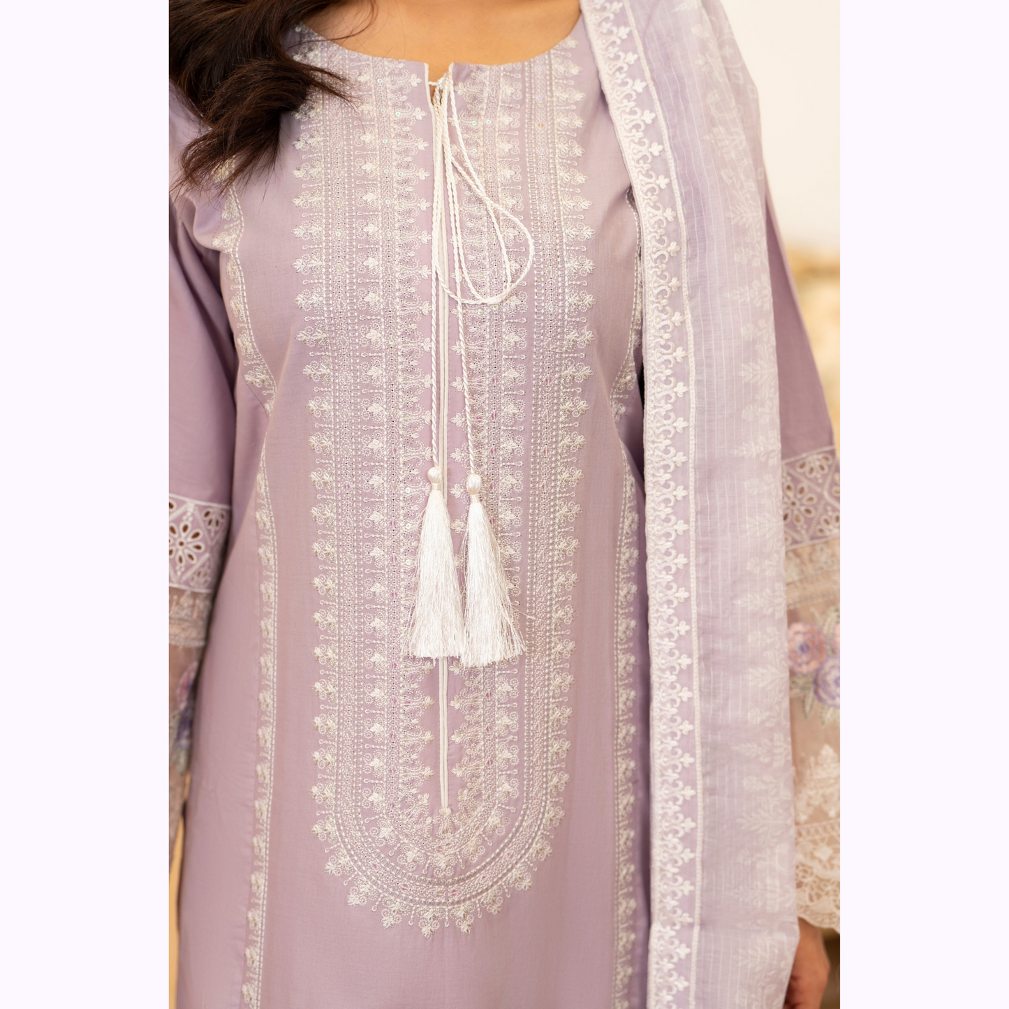UKC-34 Embroidered Cambric Cotton Dress Ready to Wear 3 Pc - Karma Collection