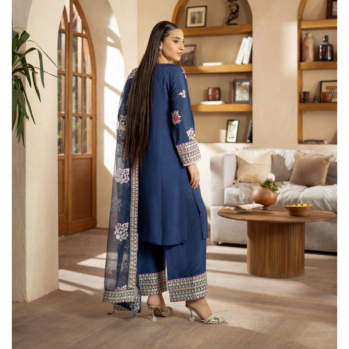 3 Pc Embroidered Raw Silk Farshi Shalwar kameez Pakistani Dress | Ready to wear | Raniya.h URA-14