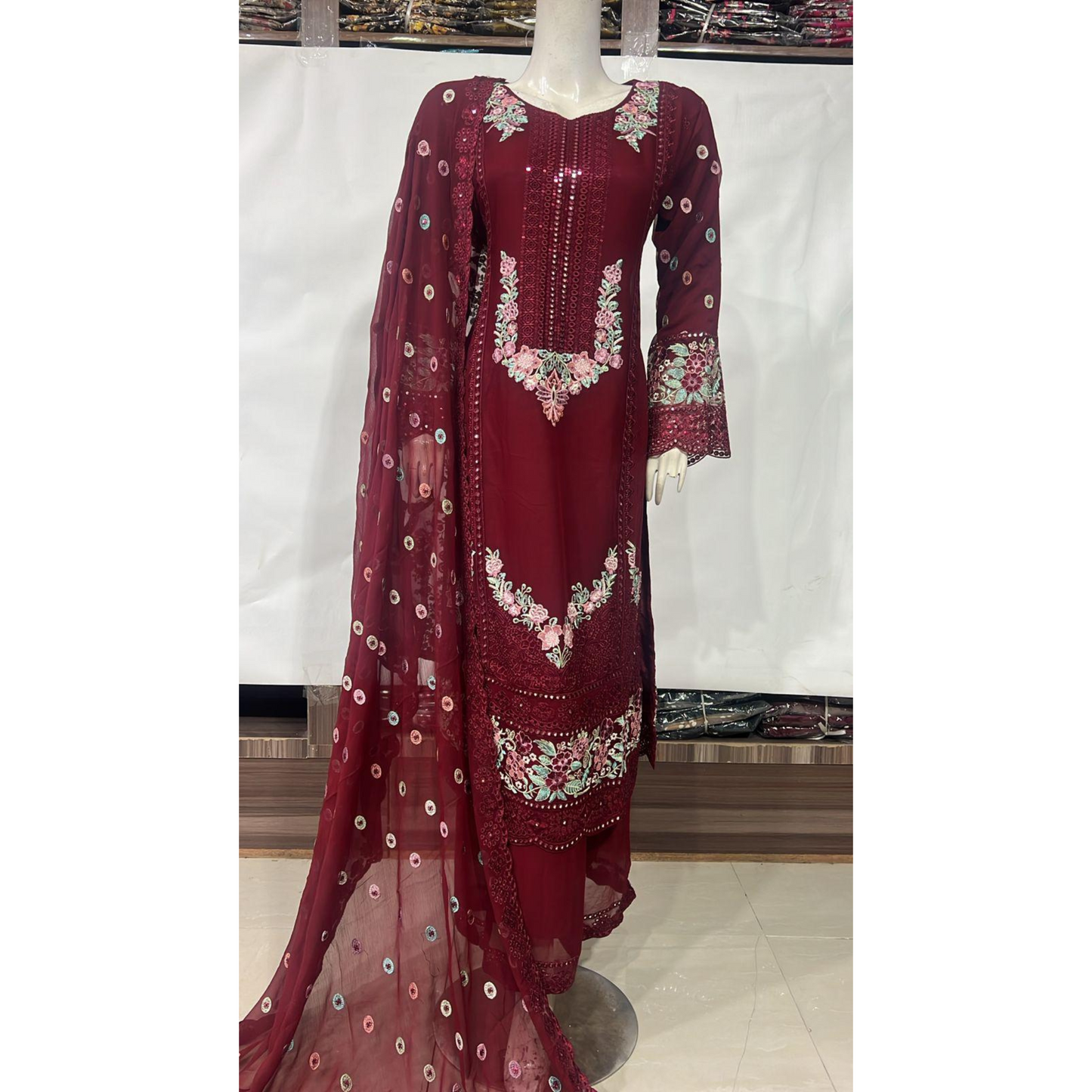 UA-65 3 Pc Luxury Embroidered Chiffon Collection- Umnaa