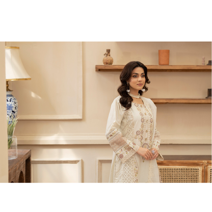 KC-1434 Embroidered Chikenkari Cambric Cotton Dress Ready to Wear 3 Pc - Karma Collection