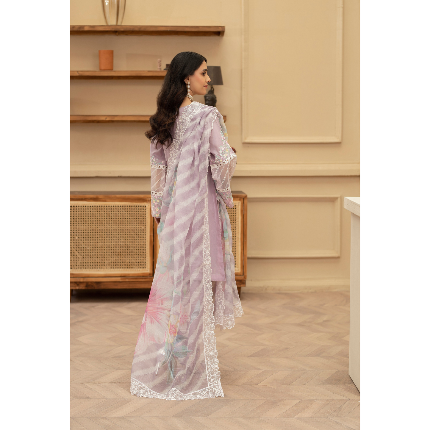 KC-1435 Embroidered Cambric Cotton Farshi Shalwar Kameez Ready to Wear 3 Pc - Karma Collection