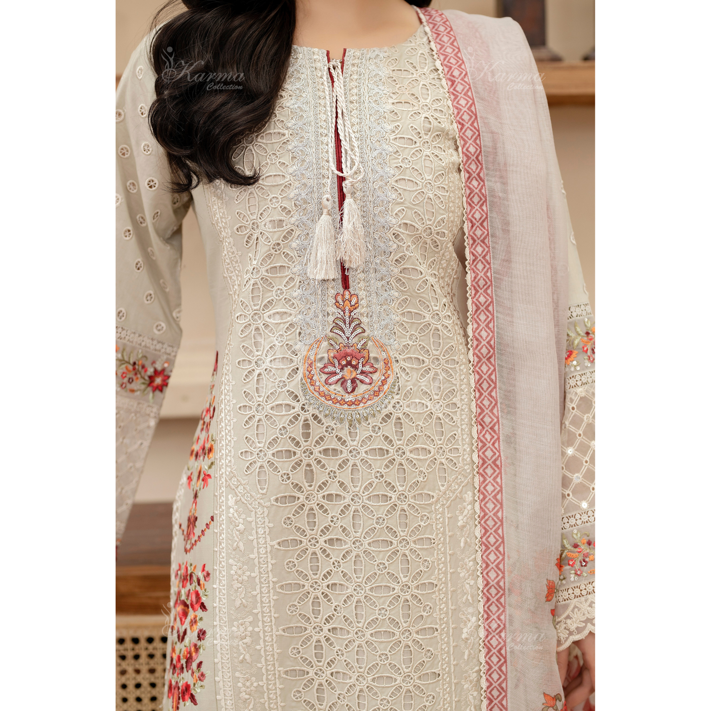 KC-1431 Embroidered Cambric Cotton Dress Ready to Wear 3 Pc - Karma Collection