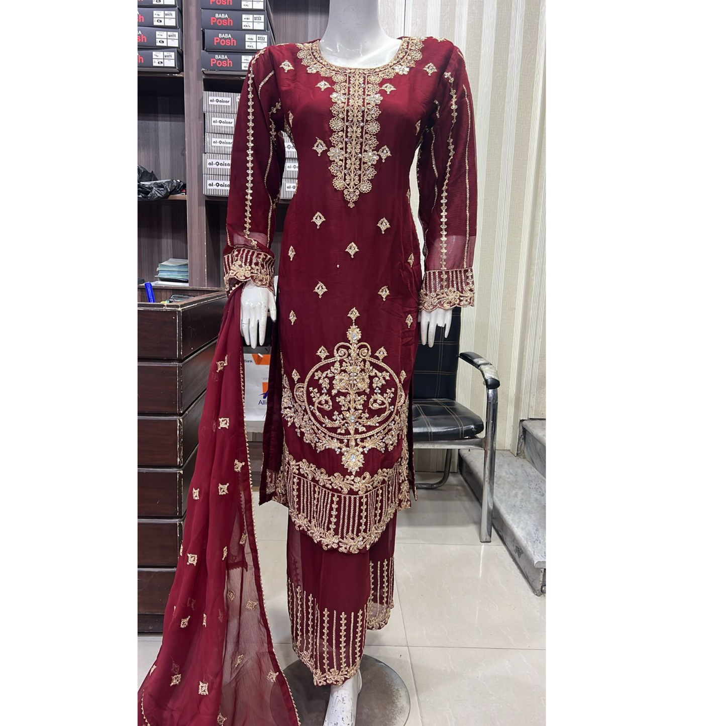 U-73 3 Pc women's Embroidered Chiffon salwar kameez Pakistani Indian fashion Traditional Womenswear Festive collection-UMNAA