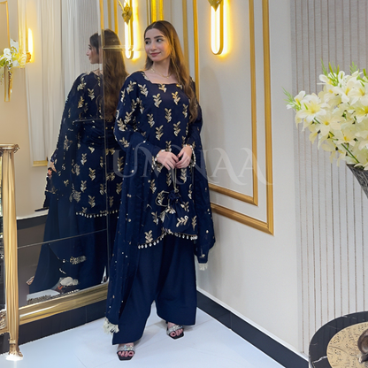 UA-79 Embroidered Chiffon Luxury Trendy Farshi Shalwar with Potli Festive Collection- Umnaa