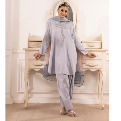 UMS-22 3 Pc trendy Farshi Shalwar Viscose Linen Collection | Ready to Wear | Simrans