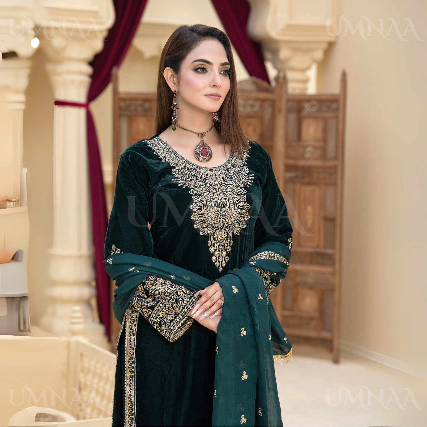 UA-112 Luxury Embroidered Velvet  Ready to Wear Winter Collection by Umnaa