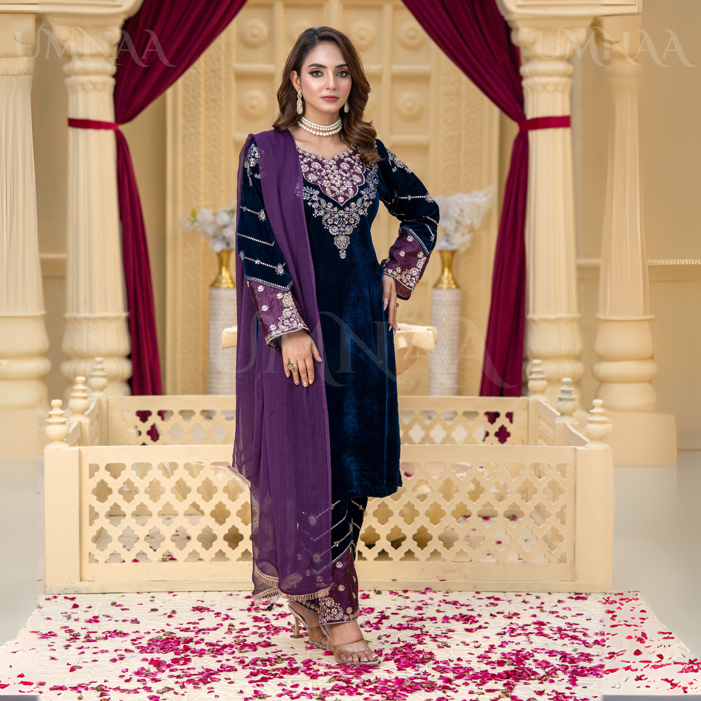 UA-113 Luxury Festive Embroidered Velvet  Winter Collection by Umnaa