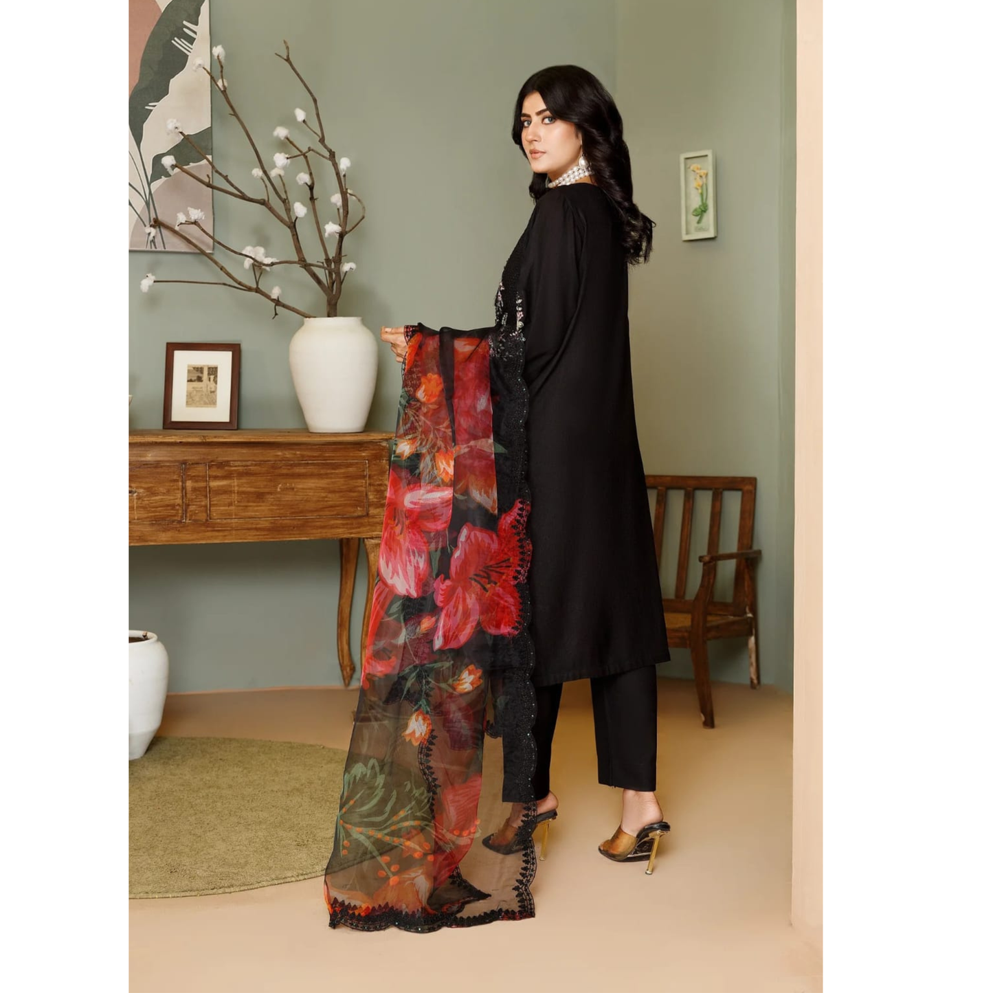 UA-134 Dhanak Chikenkari Embroidered Dhanak Asian dress 3 Pc | Ready to Wear | Umnaa