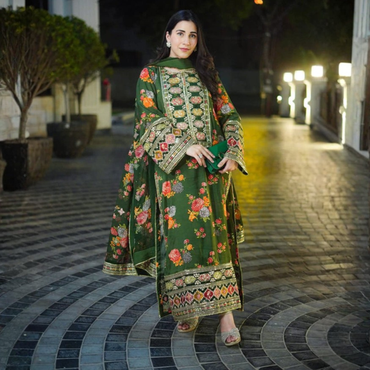UA-136 Embroidered Shamoz Silk 3 Pc dress | Ready to Wear Asian Clothes | Umnaa