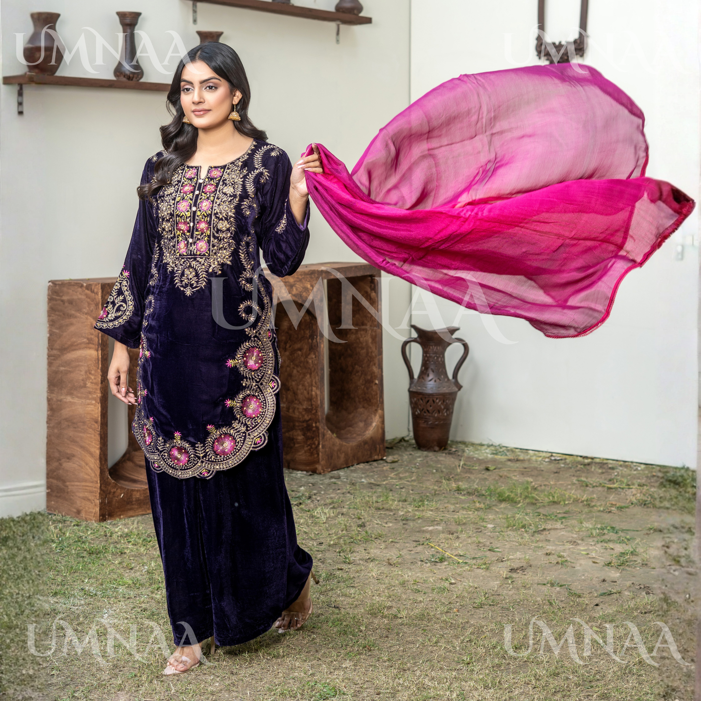 UA-141 3 Luxury Velvet Sharara collection by Umnaa