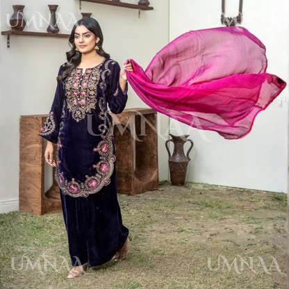 UA-141 3 Luxury Velvet Sharara collection by Umnaa