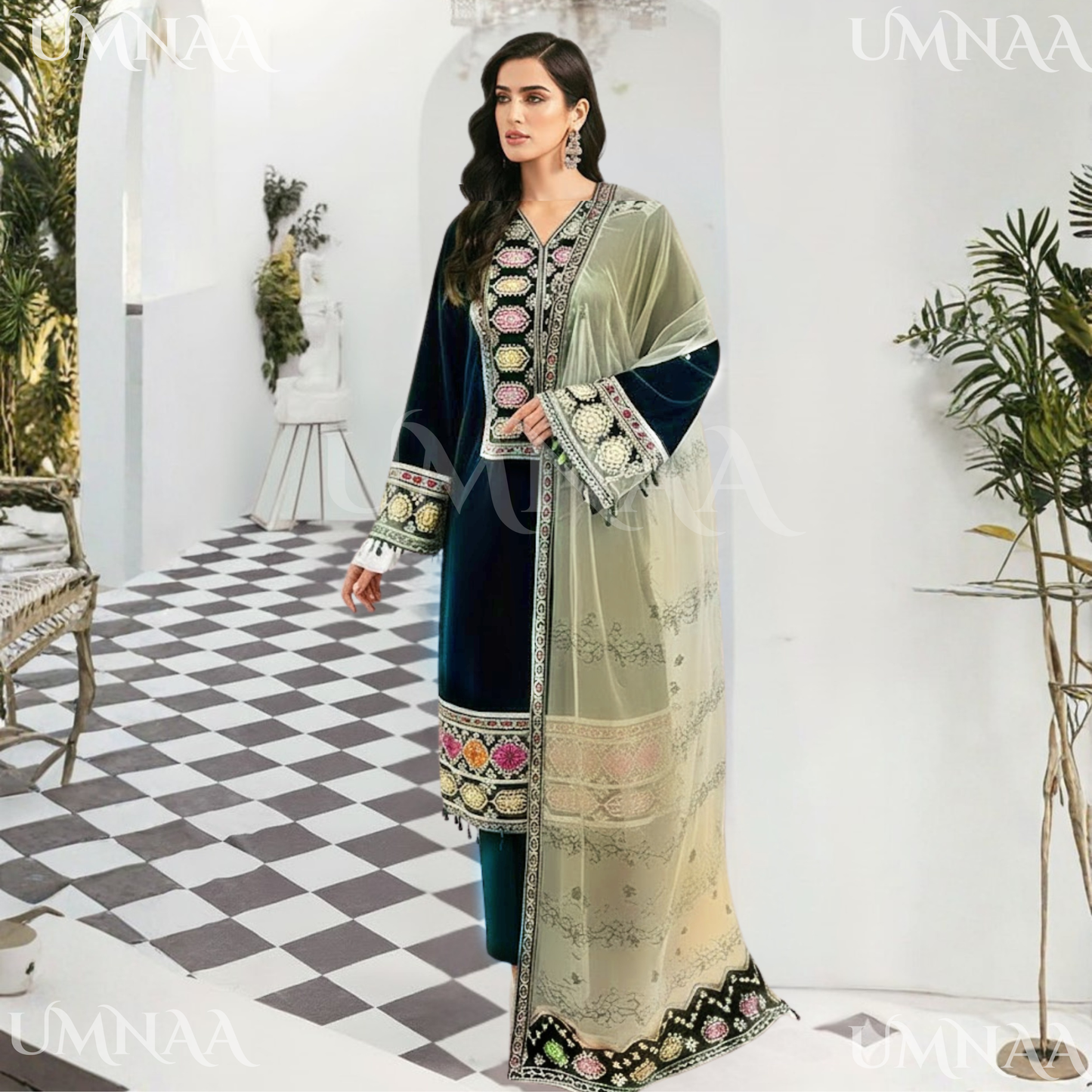 UA-142 Embroidered Luxury Velvet Collection by Umnaa | Asian clothes