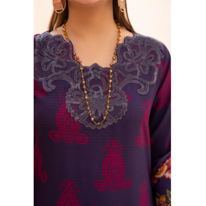 RA-24 Embroidered Printed Dhanak dress with Wool Shawl  by Raniya.h