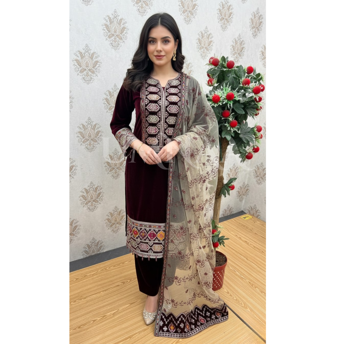 UA-142 Embroidered Luxury Velvet Collection by Umnaa | Asian clothes