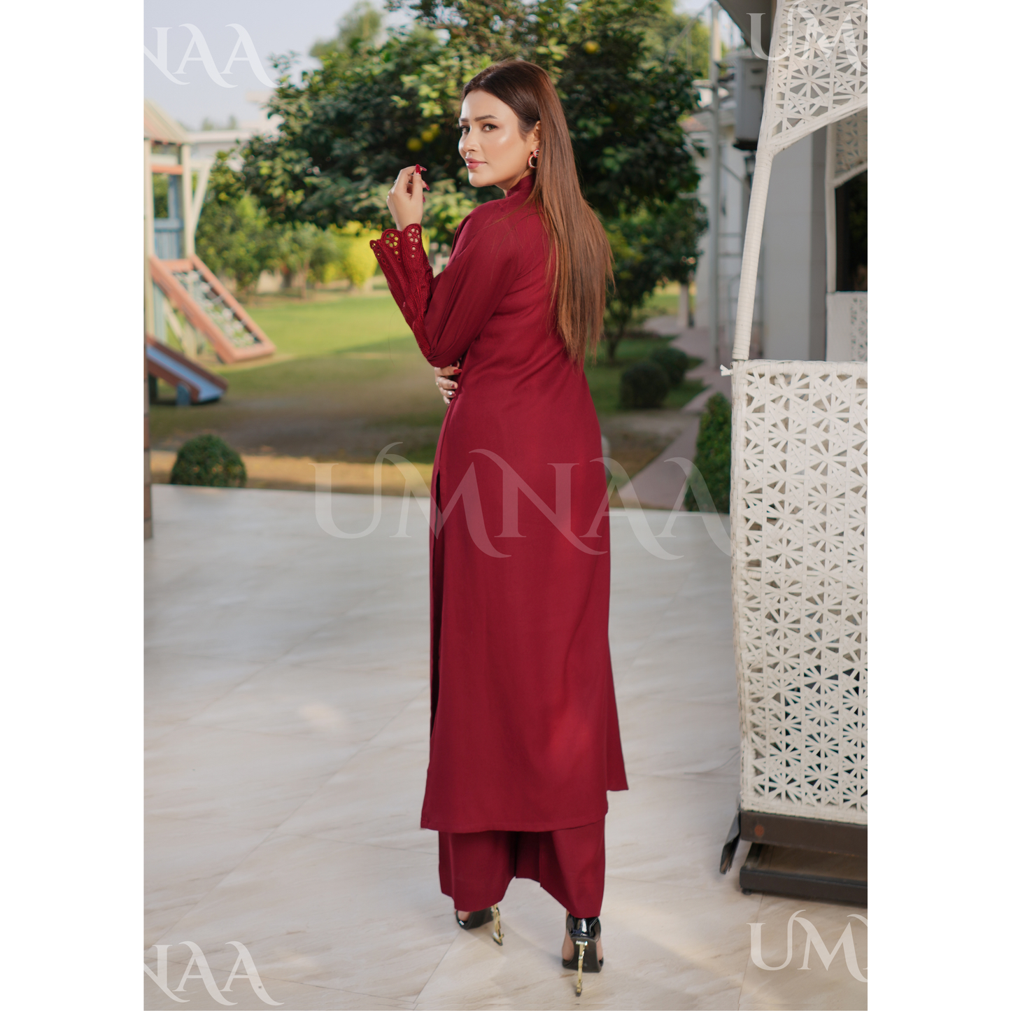 UA-148 Modest Wear Embroidered Dhanak Co-Ords Set by Umnaa