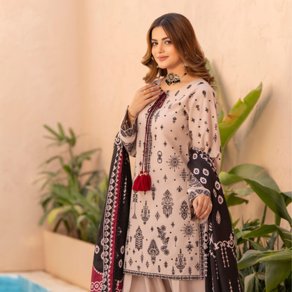 "Mishaal" Khat Edition Luxury Embroidered Farshi Shalwar 3 Piece by Karma Collection