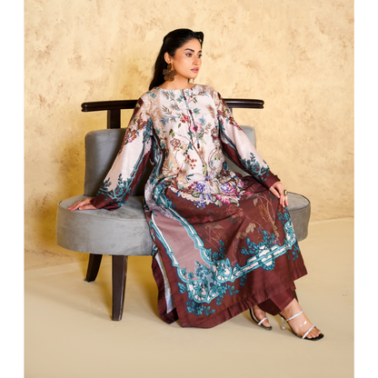 UA-157 Printed Slub Khaddar Kaftan Co-Ord Set | Winter 2 Piece Outfit