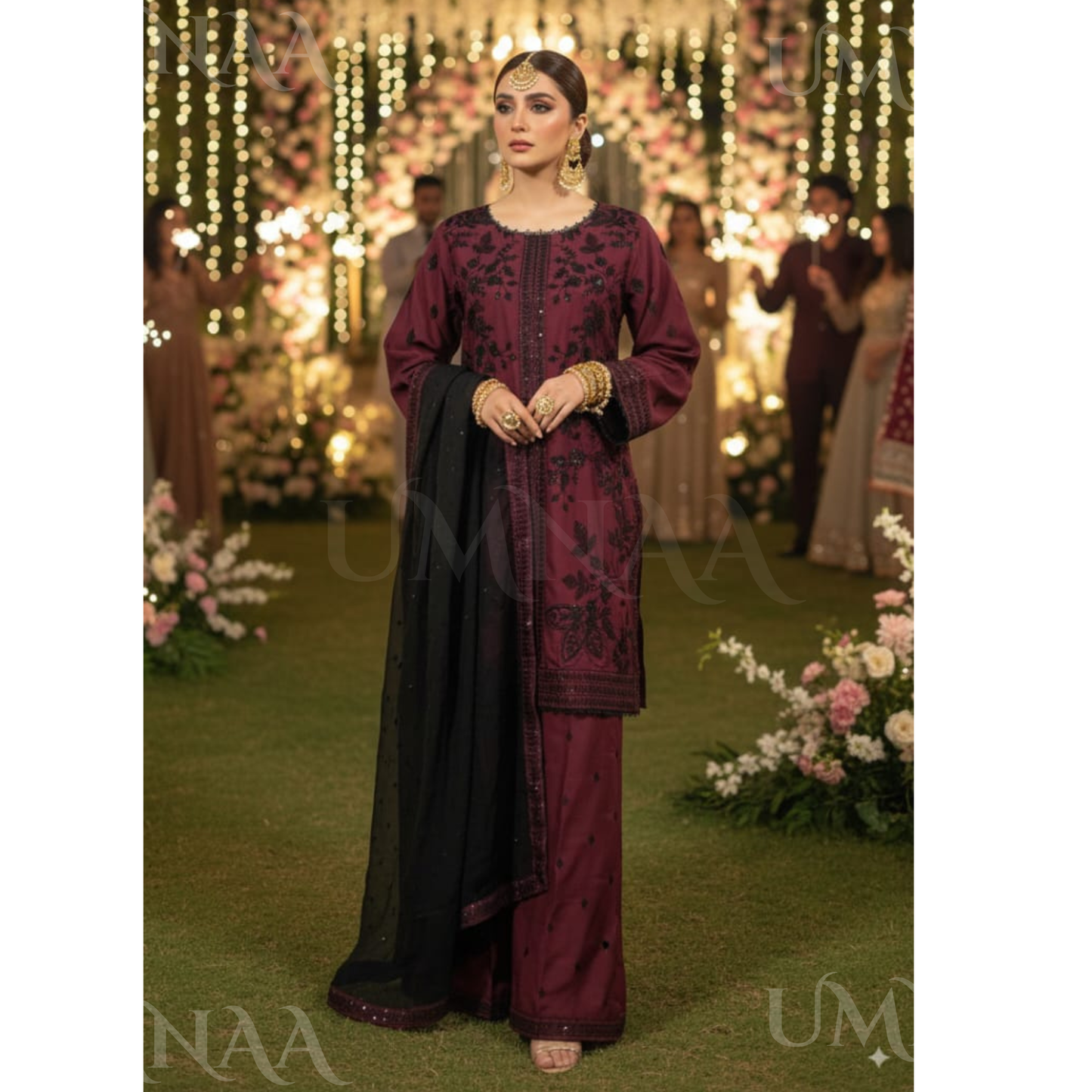 UA-158 Embroidered Slub Linen Farshi Shalwar dress by umnaa