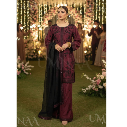 UA-158 Embroidered Slub Linen Farshi Shalwar dress by umnaa