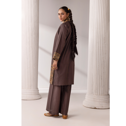 UMS-51 Maria.B inspired Embroidered Khaddar Jacket style dress with chiffon Duppatta by Simrans
