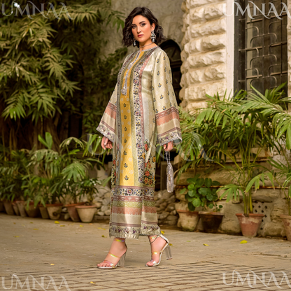 UA-160 Printed Silk kaftan Style long Maxi 1 PC  | Ready to wear | Umnaa