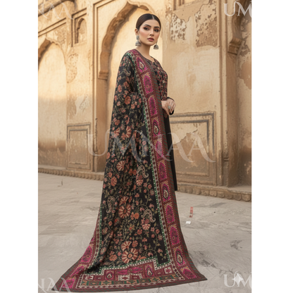 UA-161 Embroidered Dhanak dress with Pashmina Shawl by Umnaa