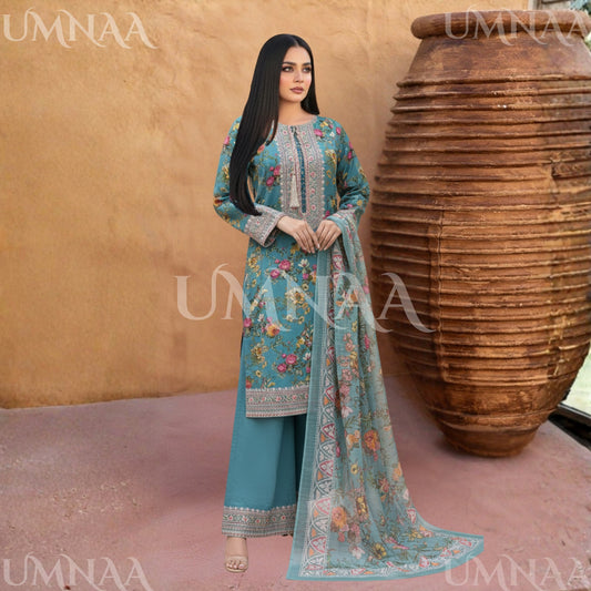 UA-132 Embroidered Viscose Linen 3 Pc | Ready to Wear | Asian Clothes