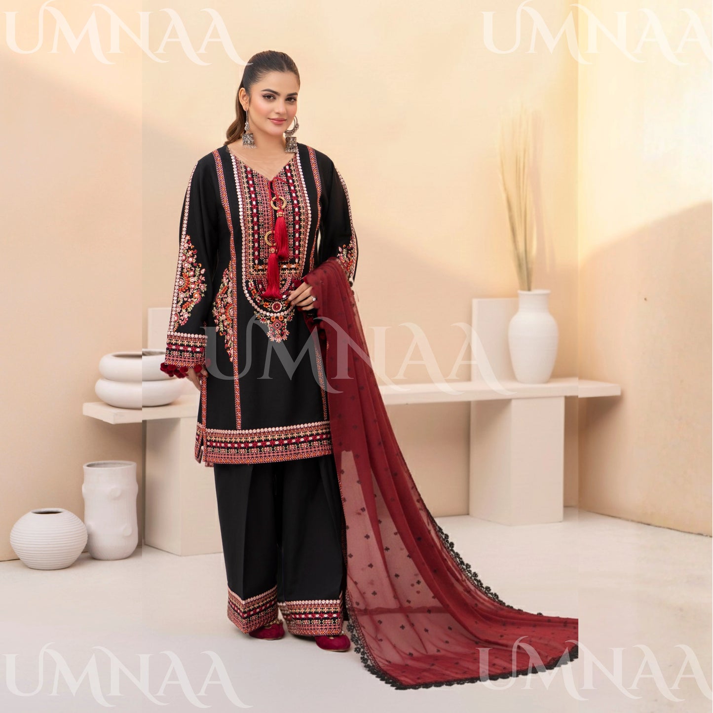 UA-164 Embroidered Slub Linen Mother Daughter Festive Collection by Umnaa