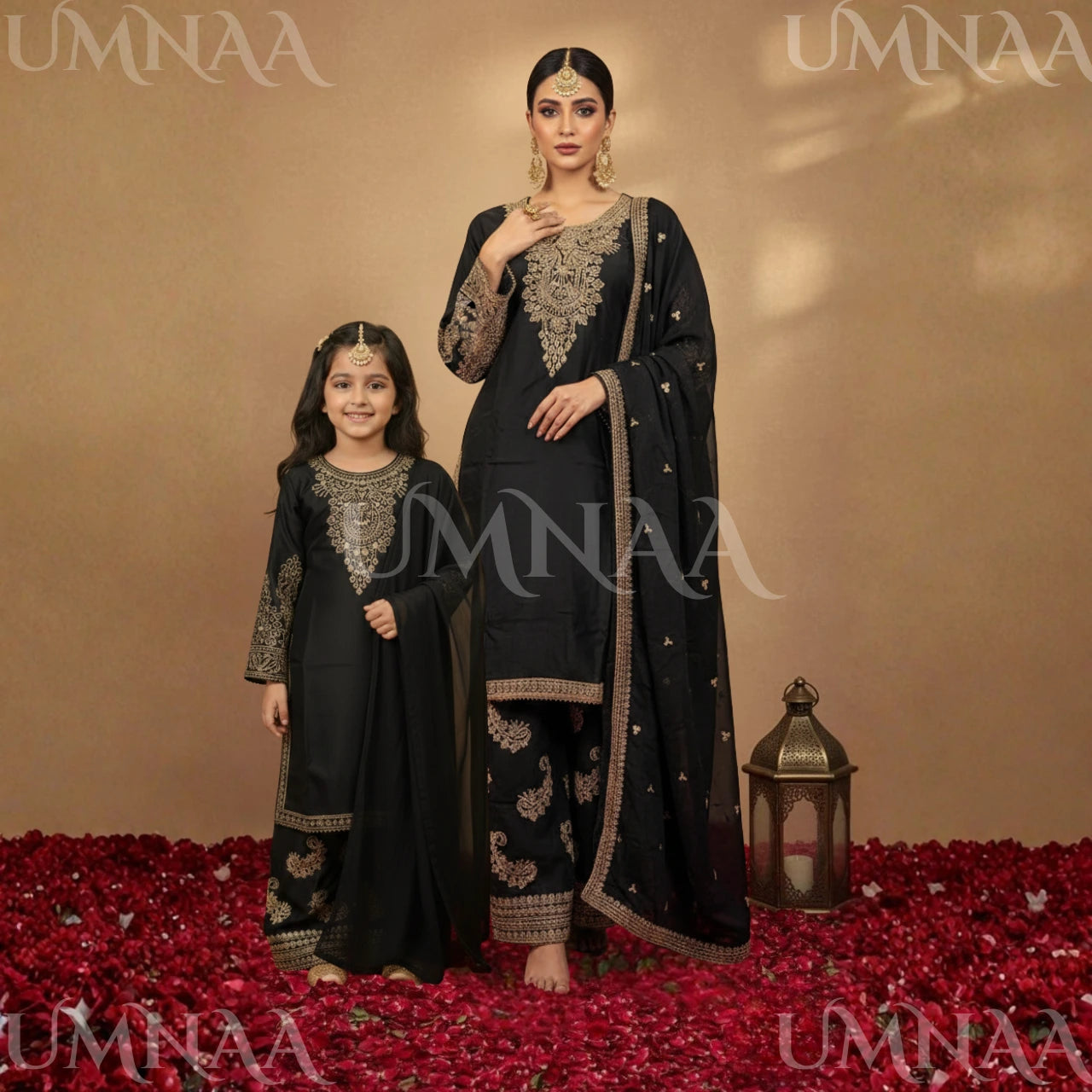 UA-168 Mother–Daughter Embroidered Viscose Matching Festive Collection by Umnaa