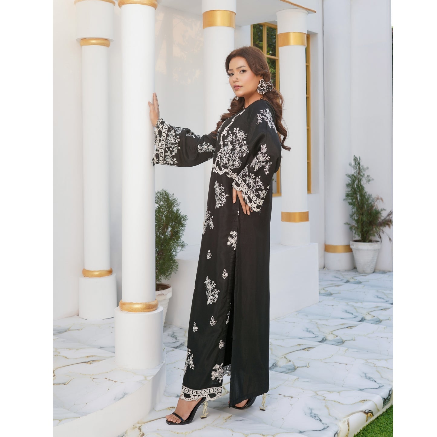 UMS-57 Embroidered Viscose Boring kaftan style2 Pc Set by Simrans