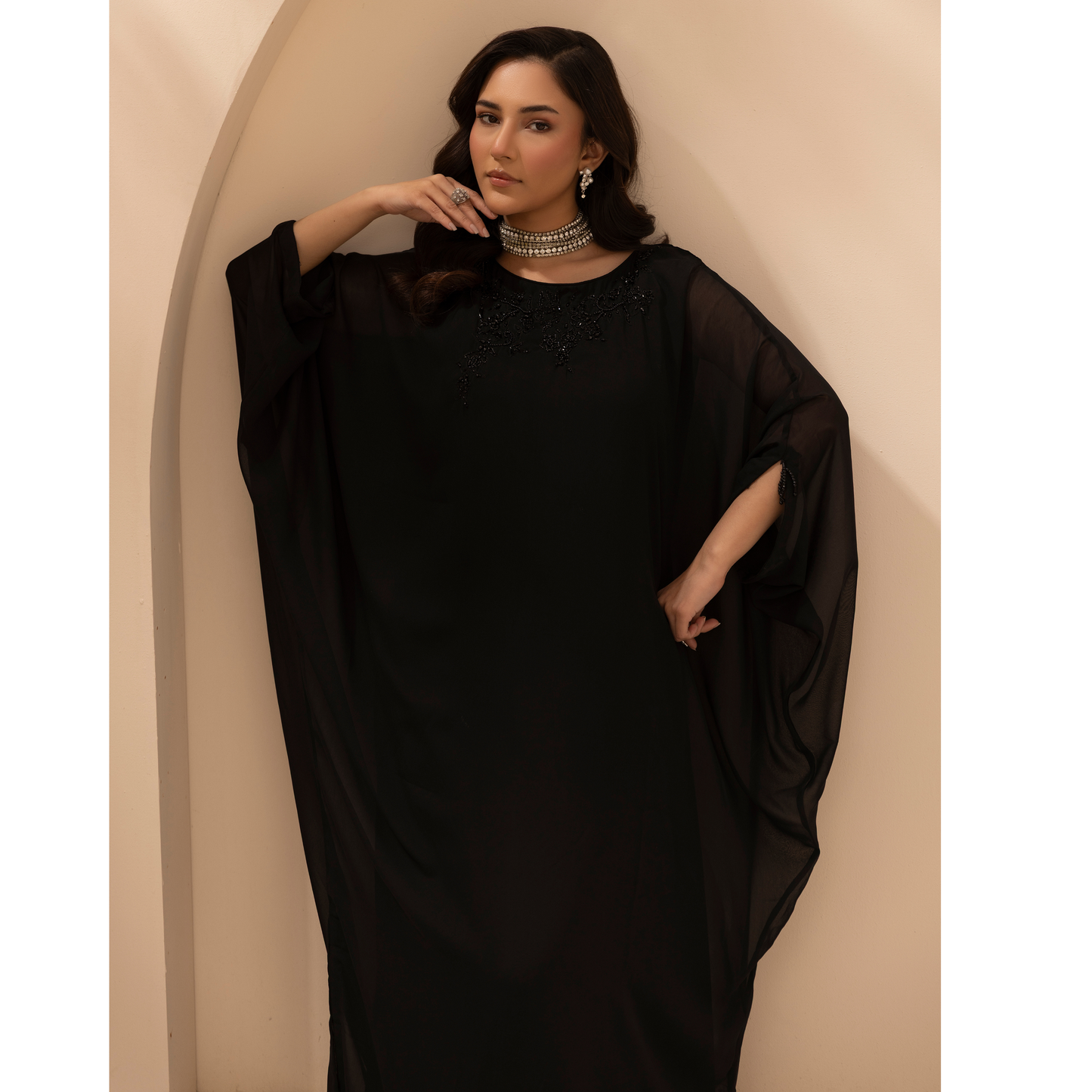 UMS-58 Jeem by Simrans Chiffon Kaftan Dress |Ready to Wear Modest Fashion Asian Clothes