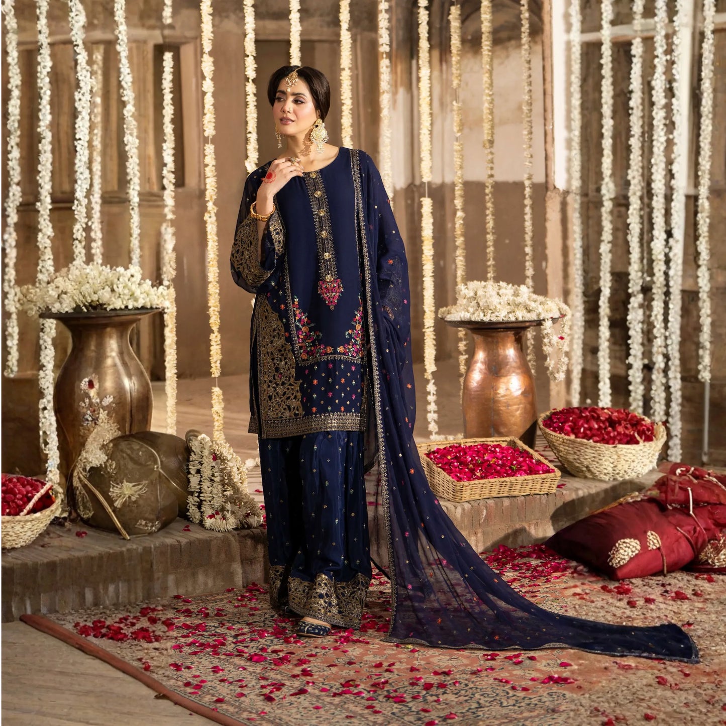 F-521 "Saj Dhaj" Embroidered Georgette Collection by Karma Collection