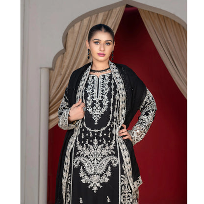 UA-181 Black Embroidered Festive Chiffon Dress by Umnaa