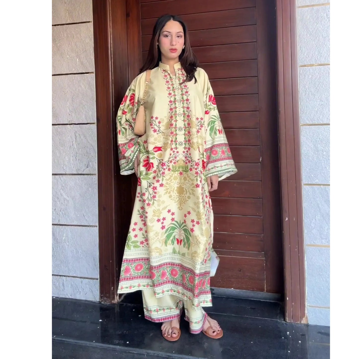 UA-183 Premium Silk Grip 2-Piece Pret – Kaftan Style Printed Co-Ords Set