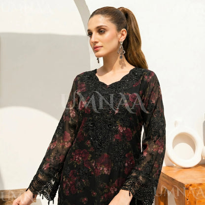 UA-184 Embroidered Chiffon 3-Piece with Printed Lining & Trouser
