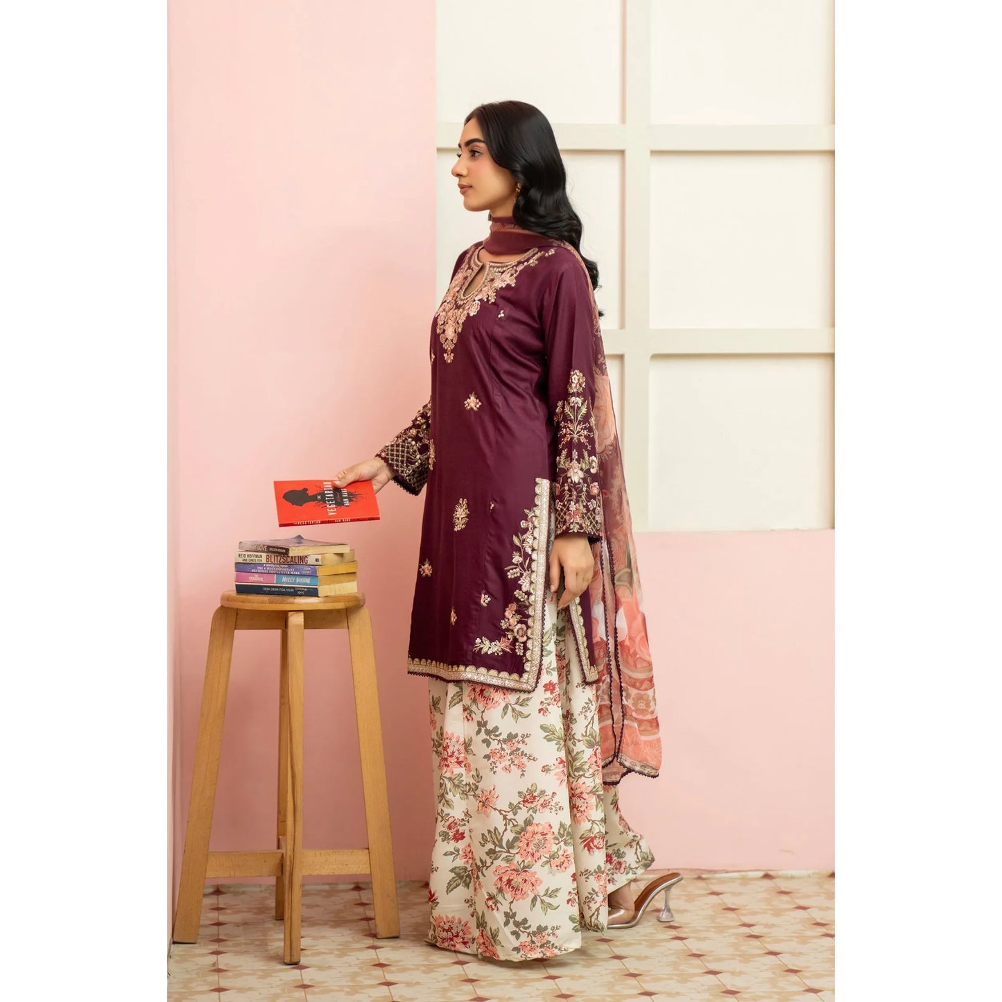 UMRZ-60 Maharani Festive Embroidered Linen with printed Sharara collection by Rangz | Ready to Wear Pakistani Asian clothes