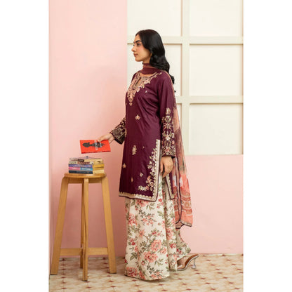 UMRZ-60 Maharani Festive Embroidered Linen with printed Sharara collection by Rangz | Ready to Wear Pakistani Asian clothes