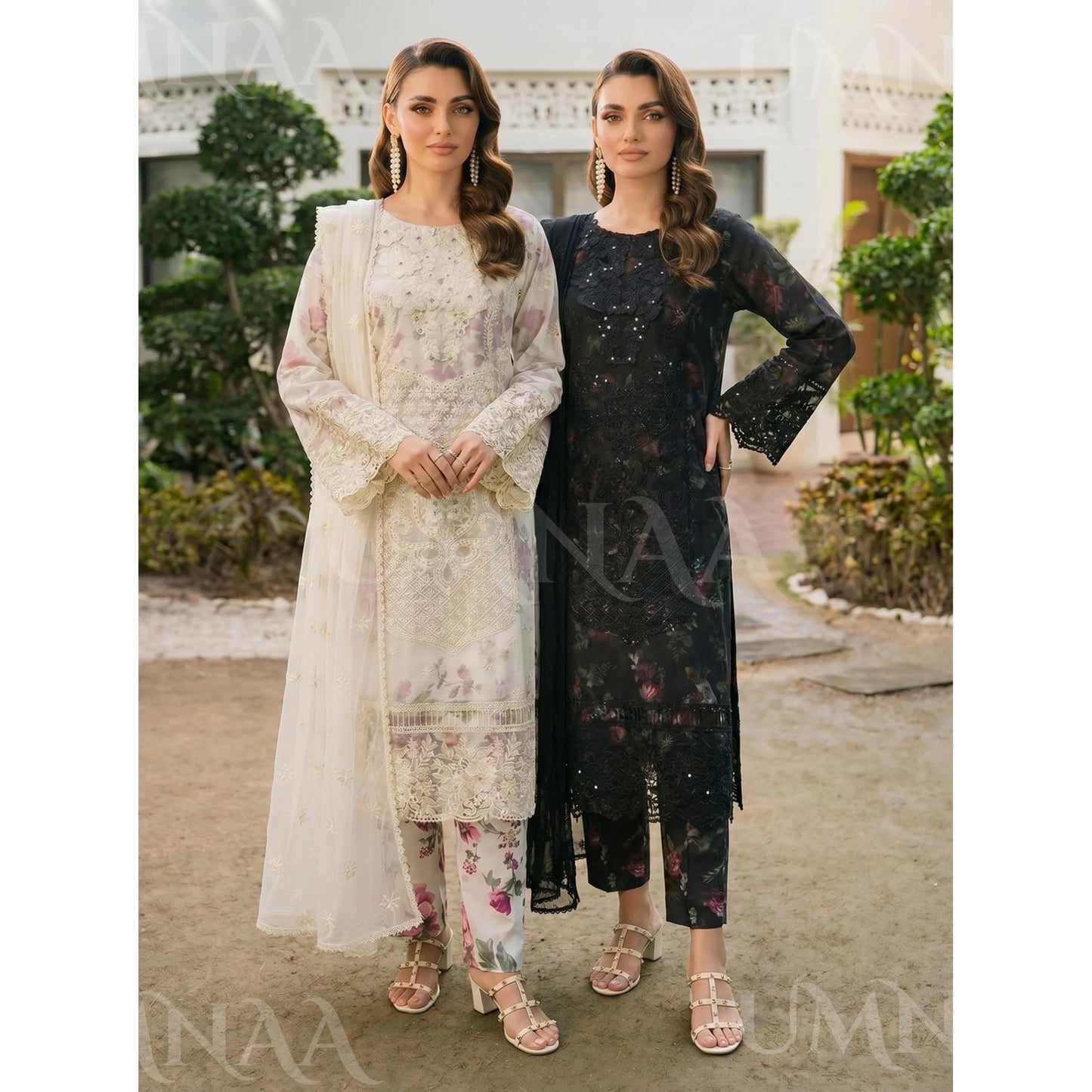 UA-200 Embroidered Chiffon 3-Piece with Printed Lining & Trouser