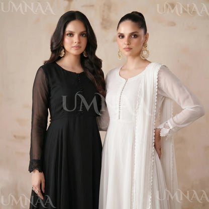 UA-204 Luxury Embroidered Chiffon Frock Collection 3 Pc | Ready to Wear | Umnaa