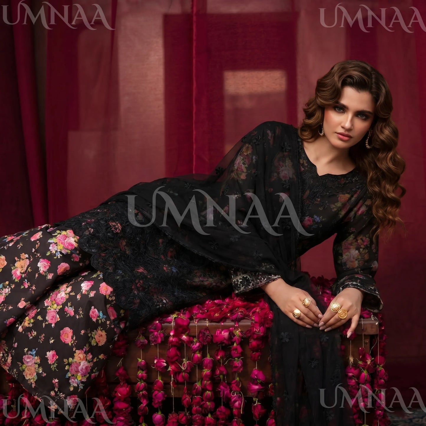 UA-205 Embroidered Chiffon 3-Piece with Printed Lining & Trouser