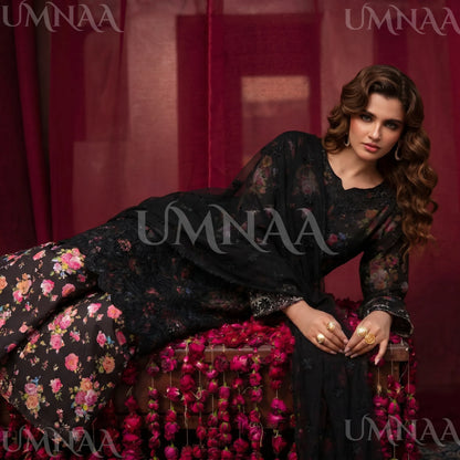 UA-205 Embroidered Chiffon 3-Piece with Printed Lining & Trouser