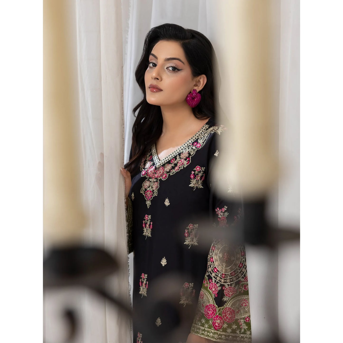 UTT-23 Embroidered Viscose Linen Kaftan Style 2 Piece Co Ord Set Collection by Traditional Thread