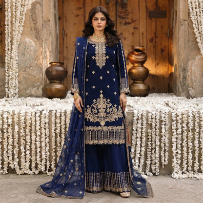 U-73 3 Pc women's Embroidered Chiffon salwar kameez Pakistani Indian fashion Traditional Womenswear Festive collection-UMNAA